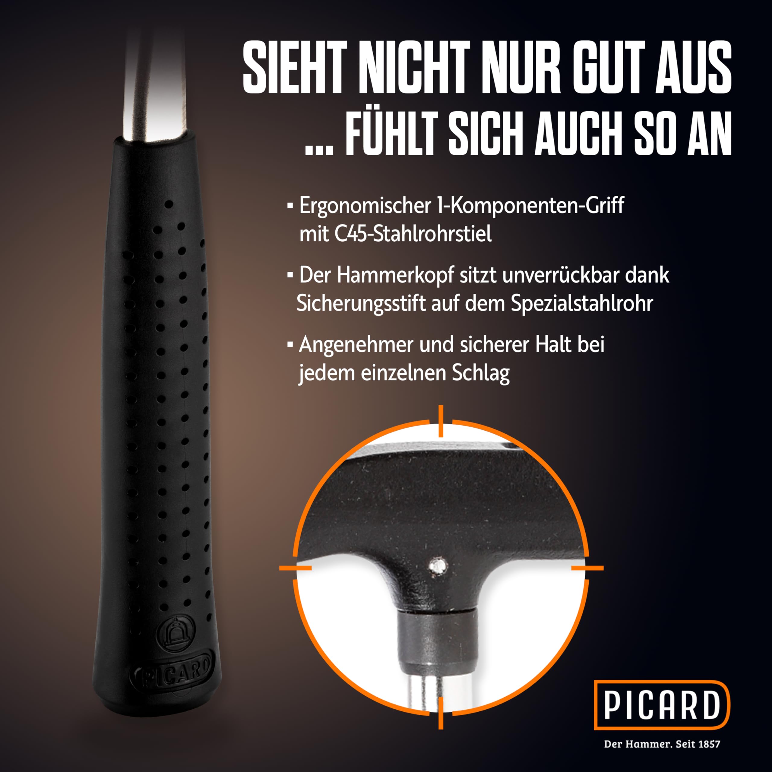 PICARD Latthammer Nr. 620M 600g geraut | Magnetischer Nagelhalter | GS-geprüft & VPA-zertifiziert | Korrosionsgeschützt | Ergonomischer Griff | 320mm Länge | DIN 7239 | Made in Germany seit 1857