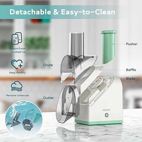 Miniatura 5 de EUHOMY Máquina de hielo afeitado con batería, recargable por USB, hielo triturado en 3 segundos, 45 libras en 40 minutos, cuchillas de acero duales,