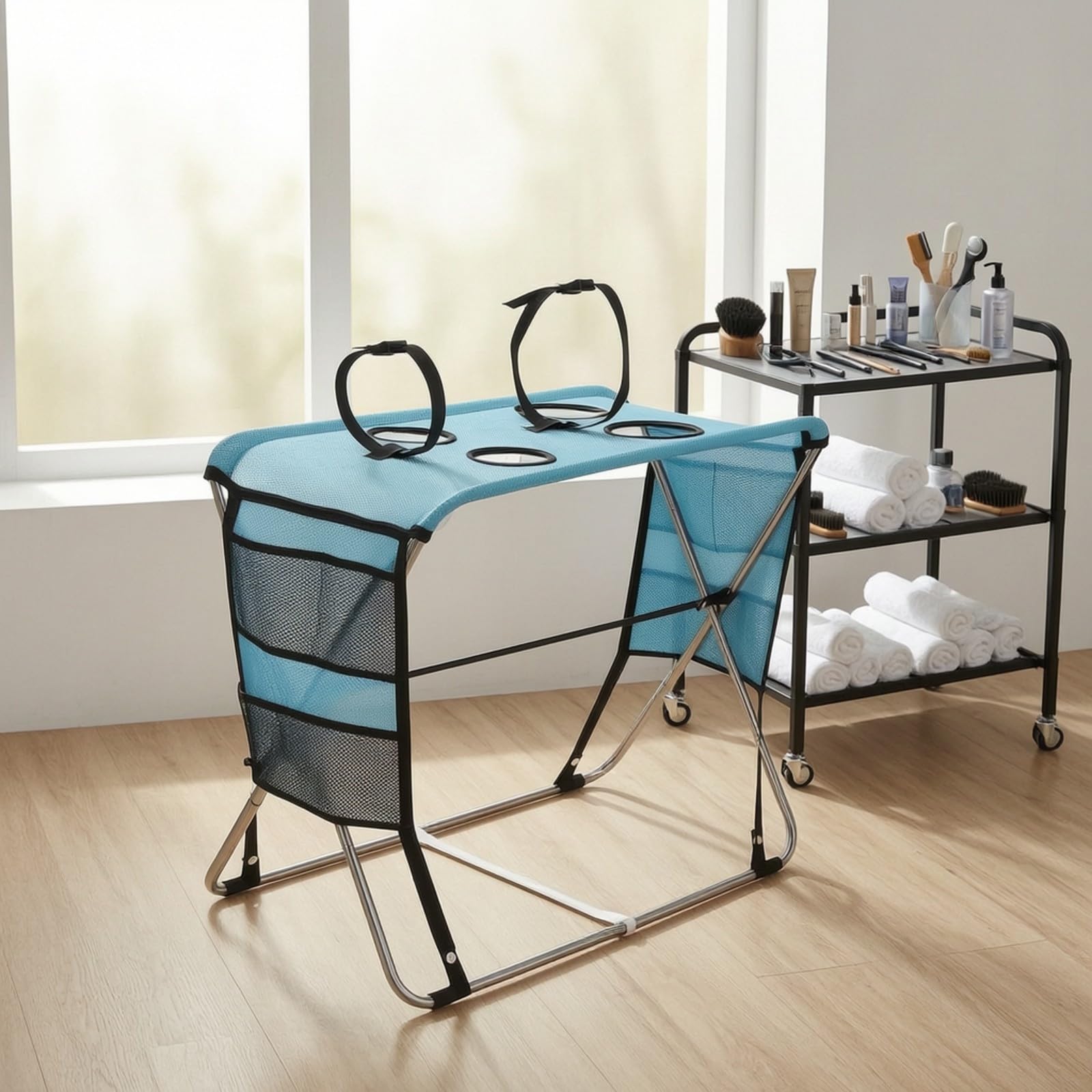 Gralara Mesa Baño para Mascotas con Correas | Portátil, Mesa Aseo para Perros, Ajustable, Mueble, Casa