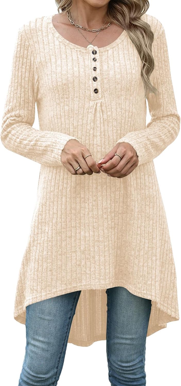 Naggoo Long Tunic Tops for Women for Leggings Long Sleeve Henley Shirts High Low Fall Sweaters M-3XL