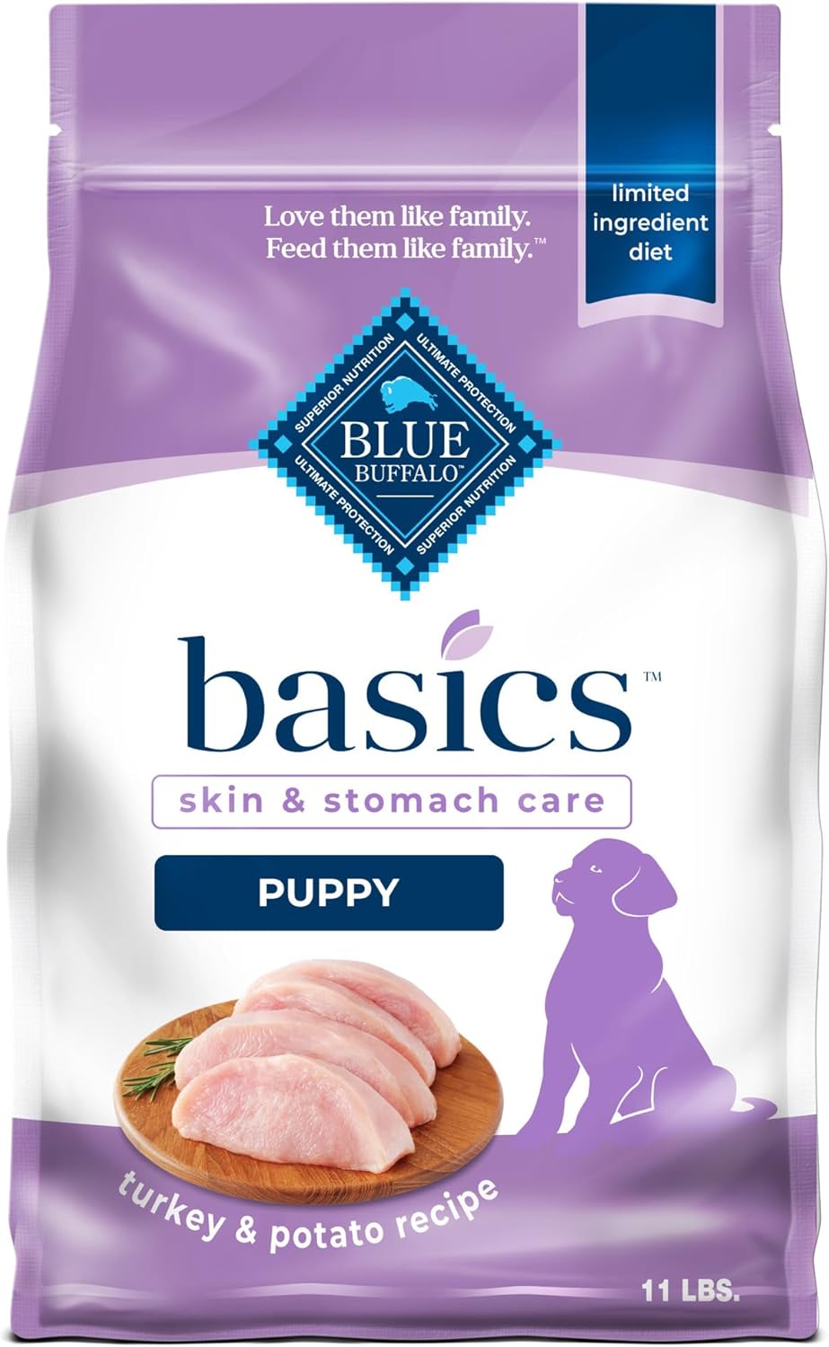 Blue Buffalo Basics Dry Dog Food for Puppies, Skin & Stomach Care, Limited Ingredient Diet for Dogs, Turkey Recipe, 11-lb. Bag