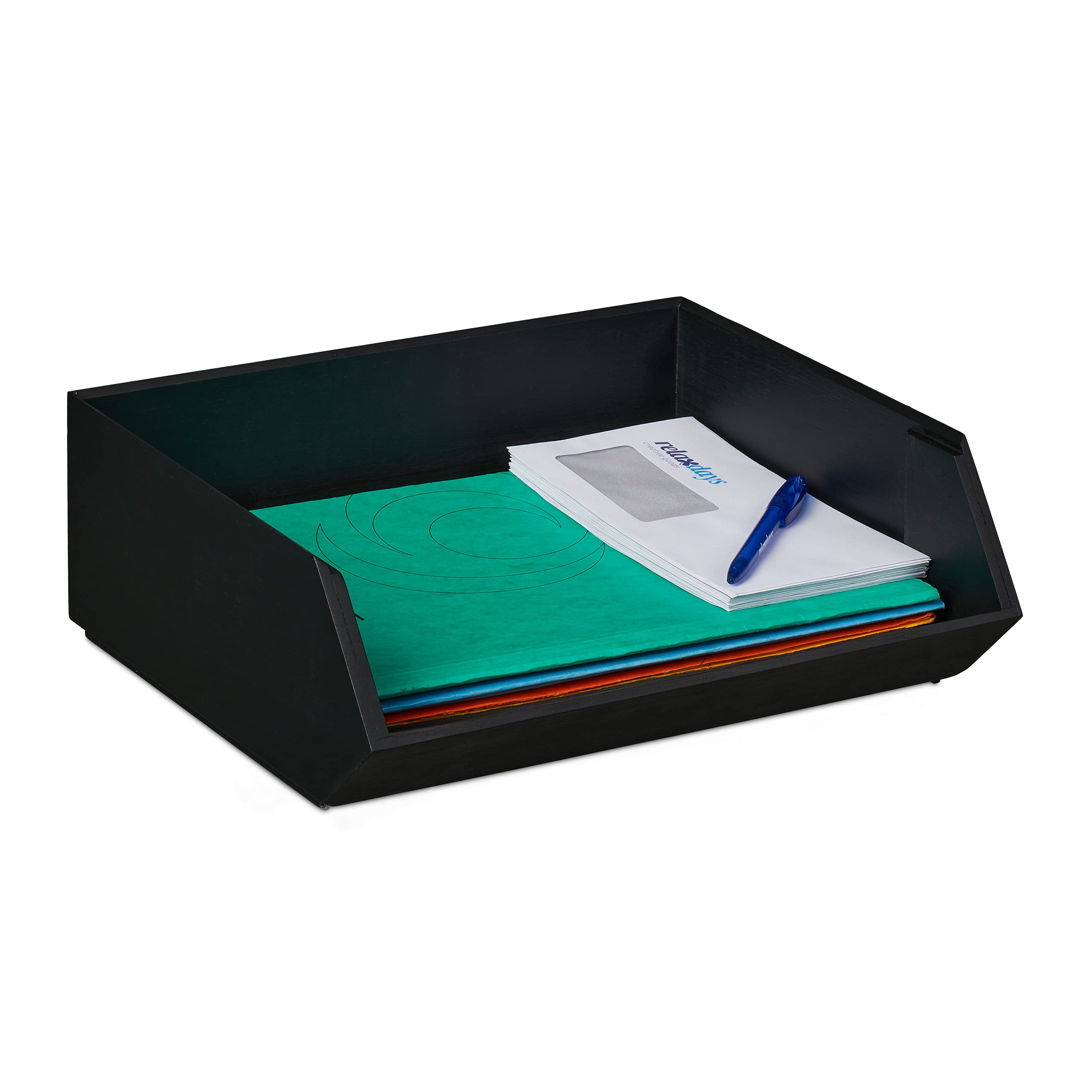 Relaxdays Bamboo Desk Organiser, Office & Home, 1 Compartment, Stackable, Multifunctional, 12.5 x 35 x 31 cm, Anthracite