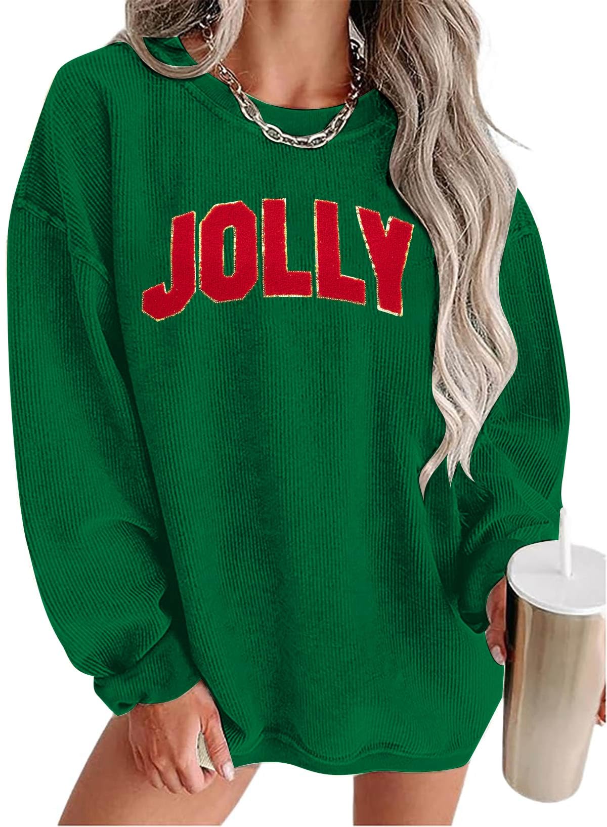 Merry Christmas Sweatshirts Women Oversized Corduroy Merry Sweatshirt Jolly Sweater Xmas Holiday Pullover Tops-image-32