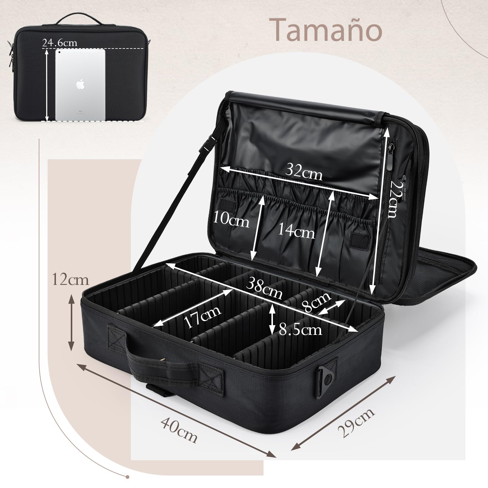Neceser de Maquillaje Profesional Bolsa de Maquillaje Grande Mujer Organizador de Maquillaje Mujer Maletin Maquillaje, Negro Oscuro