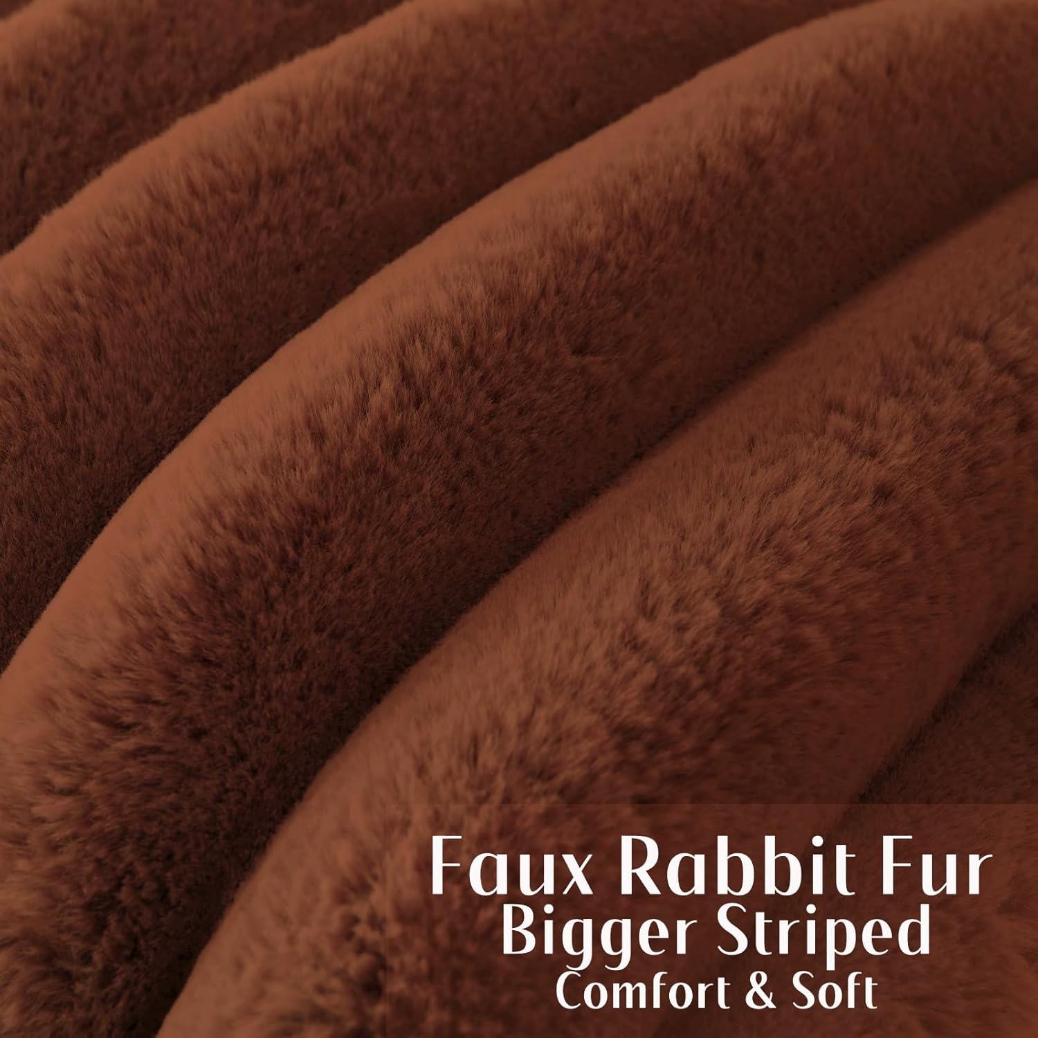 FUTEI Rust Decorative Throw Pillow Covers 18x18 Inch Set of 2, Square Soft Faux Rabbit Fur Big Striped Cushion Cover,Home Decor for Couch Sofa Bed Living Room