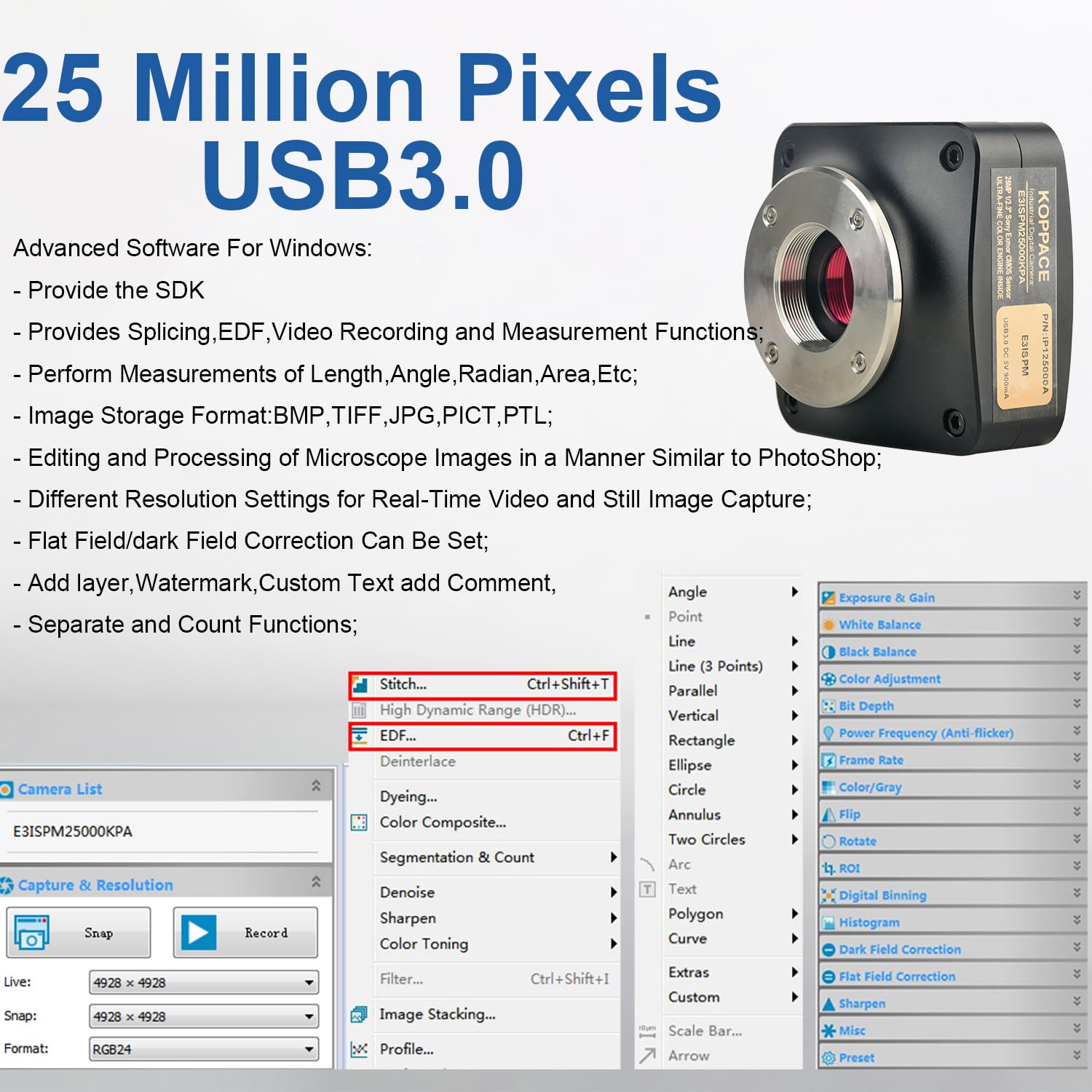 KOPPACE 50X-500X Metallographic Polarizing Microscope Observation of Mineral Rock Crystal Detection 25MP HD USB 3.0 Measurement Camera