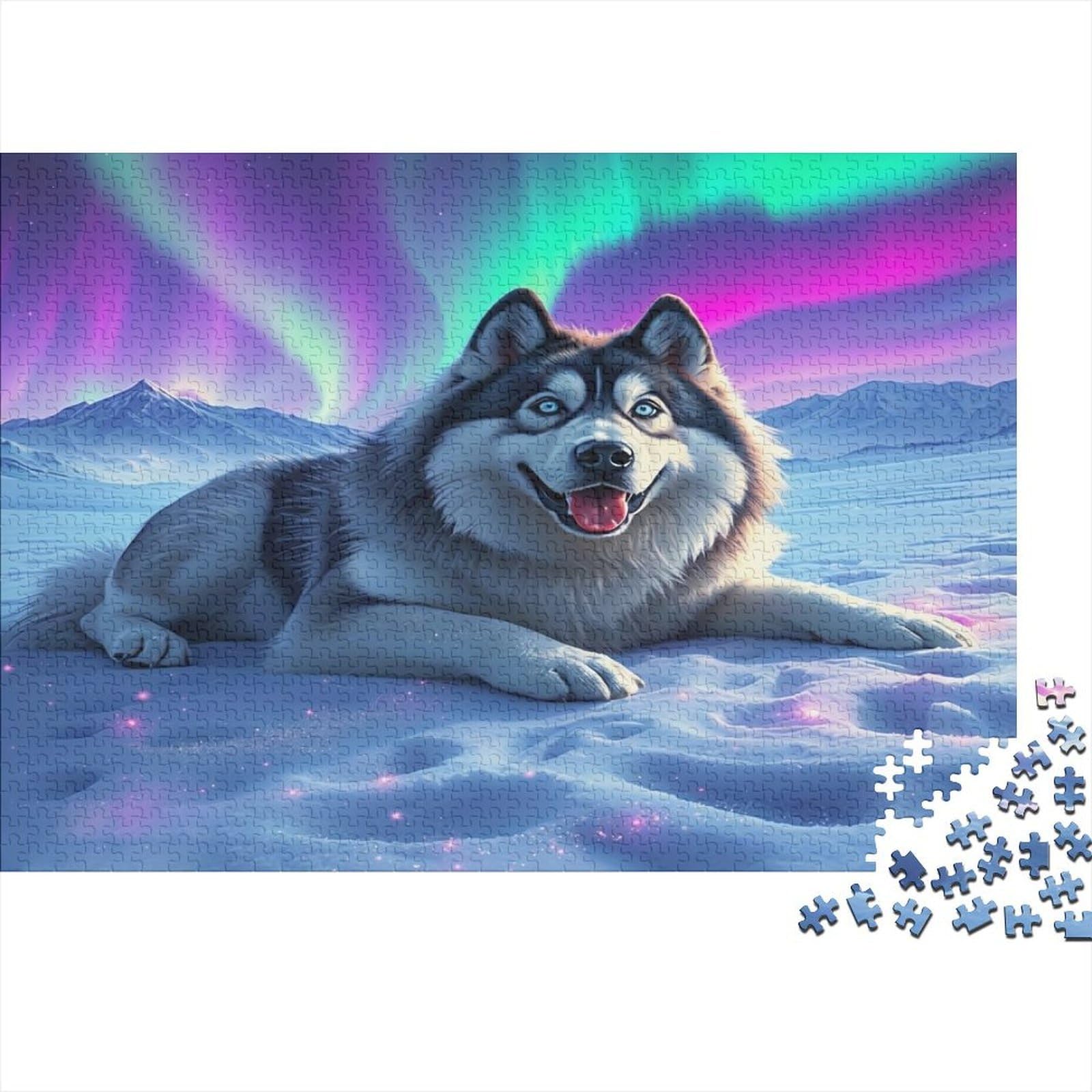 Arctic Husky Lying Jigsaw 1000 Pieces Challenge Toy for Adults, Impossible Jigsaw Puzzles 1000 Pieces Educational Games Home Decoration 38x26cm/1000pcs