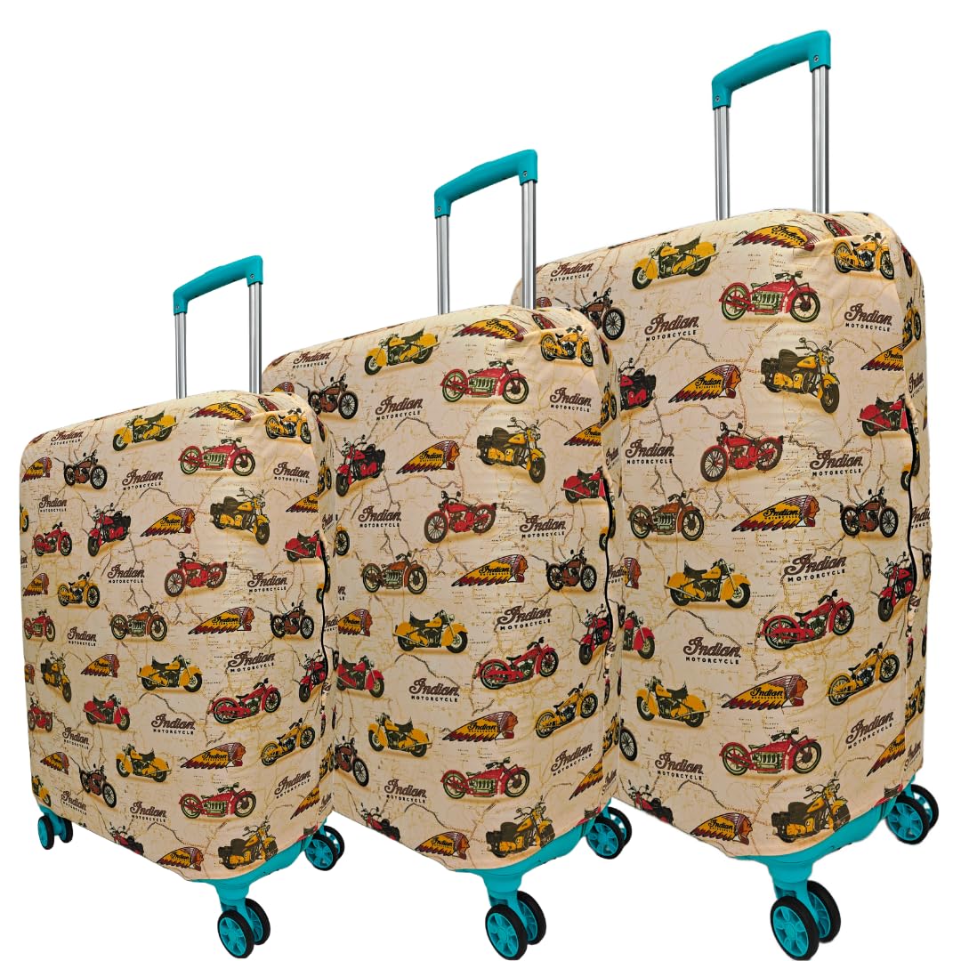 printed luggage cover for suitcase stretchable scratchproof trolley bag protector with velcro lock washable travel cover (only cover in product)-retro bike_cream-3-size combo