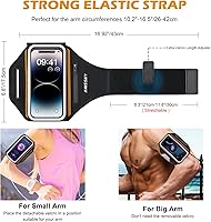 Vista 5 de Brazalete para correr con bolsa para auriculares, brazalete para teléfono celular para iPhone 17 16 15 Pro 14 Plus 13 11 XR, Galaxy S24/S10