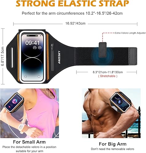 Miniatura 6 de Brazalete de teléfono para correr con diseño 3D para teléfono celular con bolsillo con cremallera para auriculares, llaves de automóvil, resistente