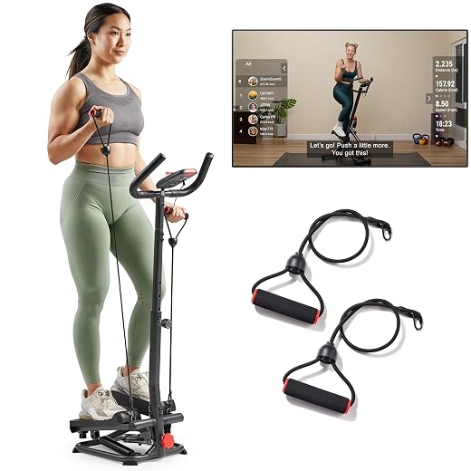 Sunny Health & Fitness Total Body 2-in-1 Stepper Machine, Total Body Workout, Adjustable Hydraulic, LCD Monitor, Resistance Bands, Non-Slip Pedals