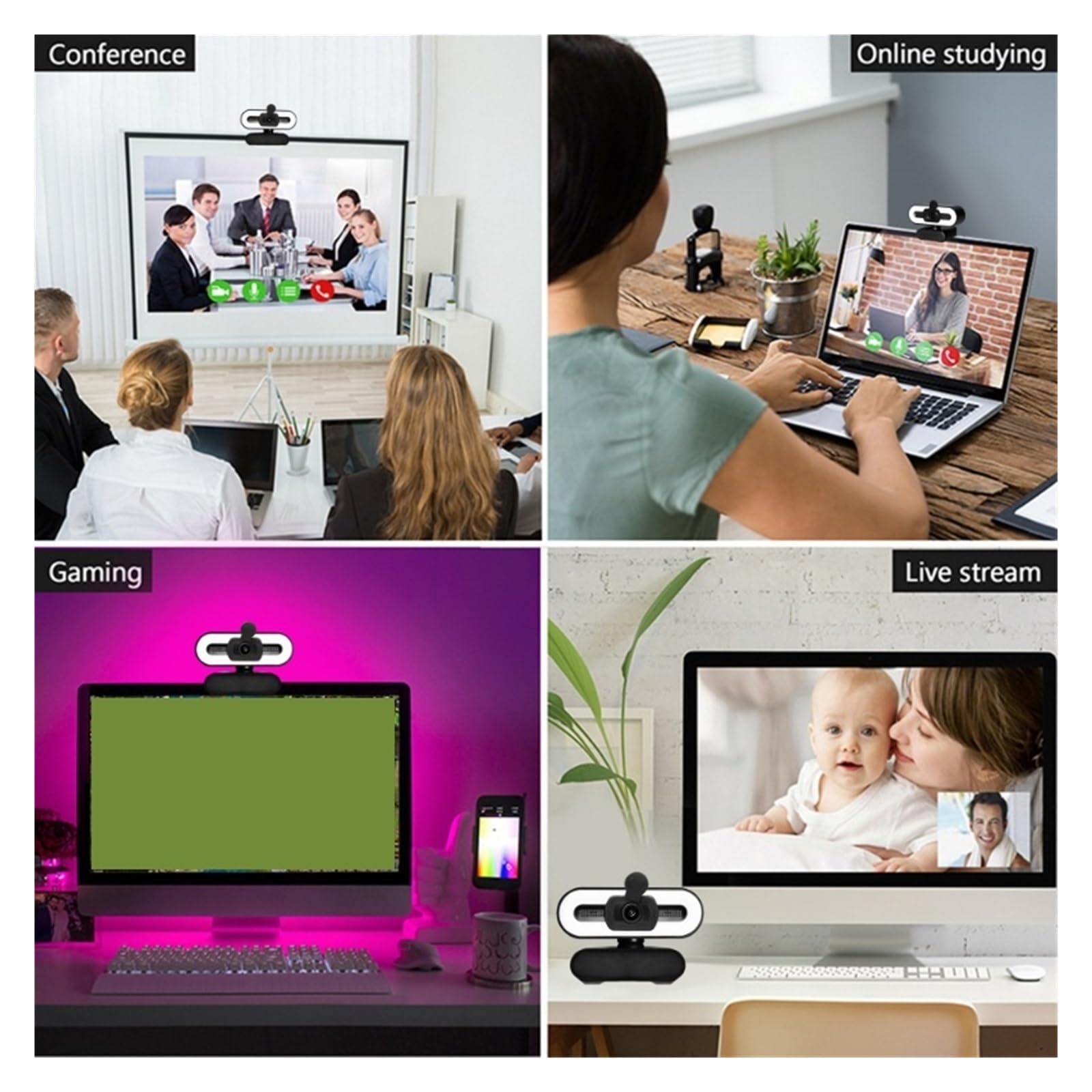 Webcam, Cámara Web 1080P 4K Full HD con luz de Relleno de Anillo, computadora portátil, PC, transmisión en Vivo, cámara Web de Video con micrófono, cámaras giratorias(4K)