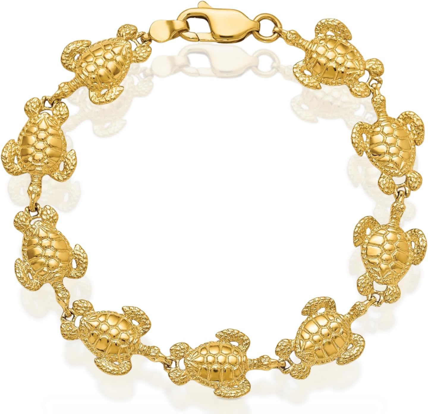 IceCarats 14K Solid Yellow Gold 12mm Chunky Link Chain Sea Turtle Charm Bracelet 7.25 inch Polished For Her