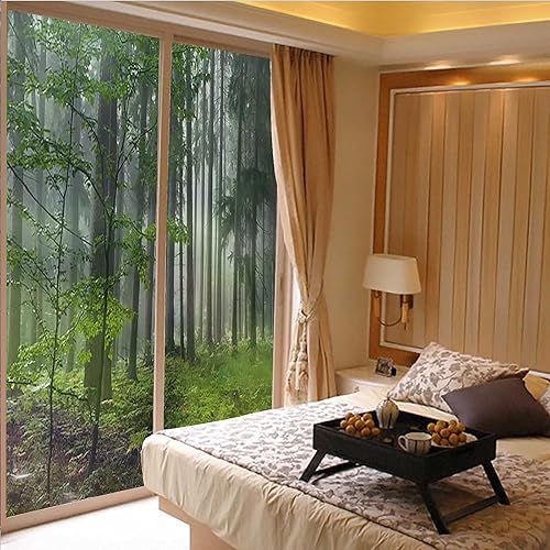 Miniatura 3 de Juego de 2 películas esmeriladas para ventana, diseño de bosque brumoso, plantas de selva brumosa, árboles de bambú, película esmerilada para