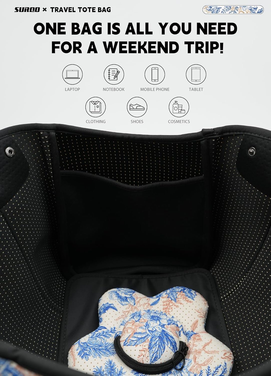 Neoprene Tote Bag for Women, Large Travel Beach Bag with Detachable Pouch, Stylish Lightweight Everyday Carryall - Image 5