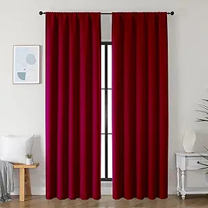 Simplebrand Ava Red Blackout Curtains for Bedroom 90 Inches Long 2 Panels Set, Solid Privacy Energy Saving Living Room Window Treatment Curtains Blackout Drapes, W50 x L90 Inch, Red