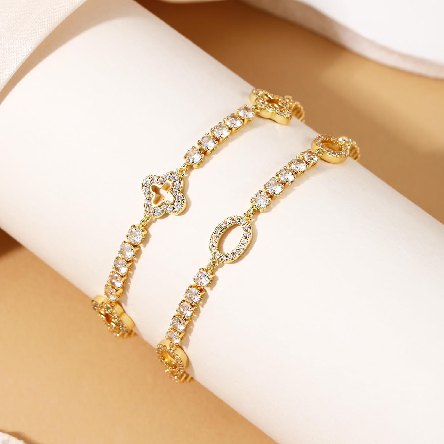 Cubic Zirconia Tennis Bracelets for Women 14K Gold O Bracelets for Women Dainty Cross Bracelet Size 6.5 to 7.5 Anniversaries Engagement Gifts Birthday Gifts for Wife Girlfriend Mother