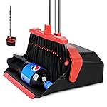 Tiumso Upgrade Broom with Dustpan Combo Set, Broom and Dustpan Set with 51\'\' Long Handle, Dust Pan and Brooms, ZeroGap Lip, Self-Cleaning Dustpans Teeth for Lobby Kitchen Restaurant - Black and Red