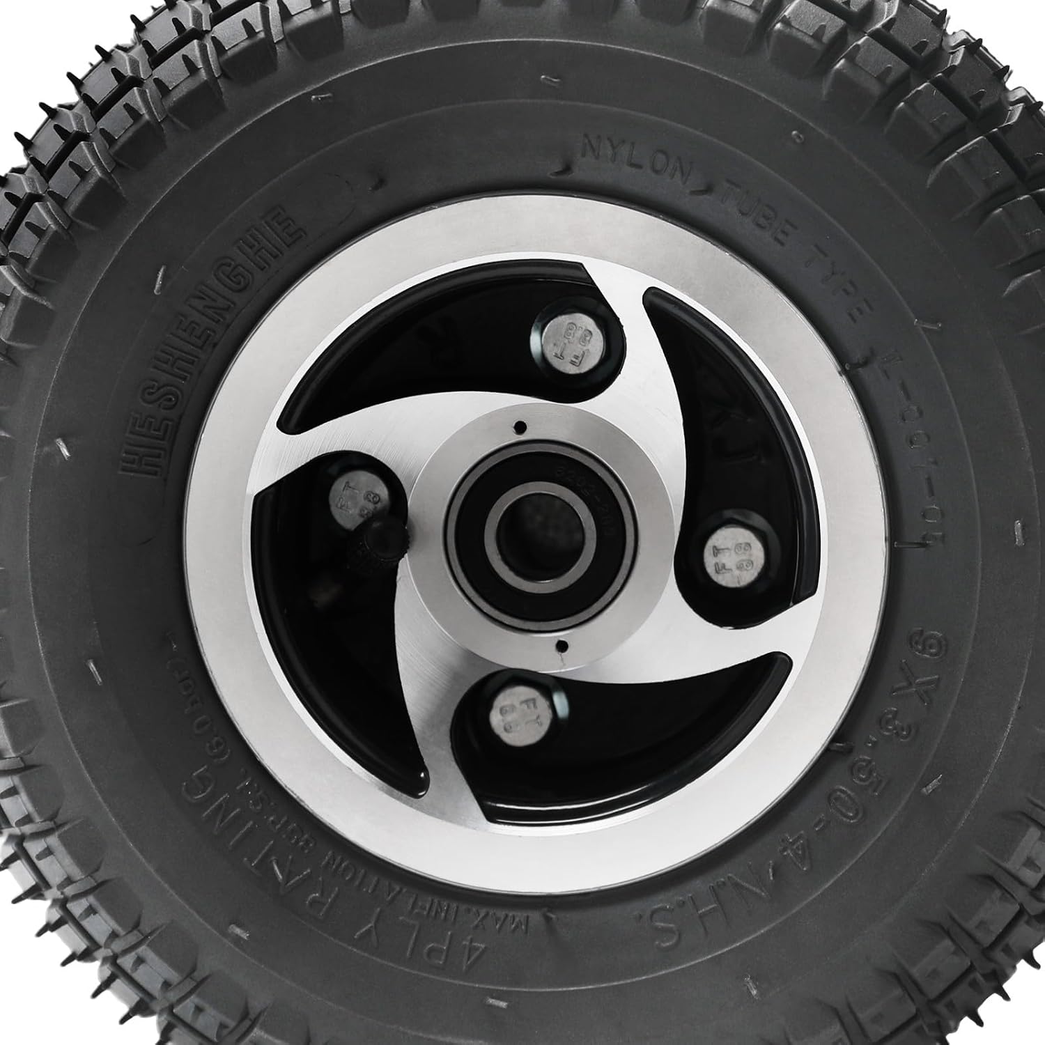 9x3.50-4 Tire and Wheel 9x3.50x4 Tire and Rim Wheelbarrow Wheel Assembly for Lawn Mower Scooter Trolley Lawn Mower Skateboard Dolly Garden Tractor Wheelchair Mini ATV Go Kart Golf Cart Quad (Front)