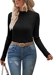 Womens Mock Turtleneck Sweater Long Sleeve Lightweight Ribbed Knit Pullover Top