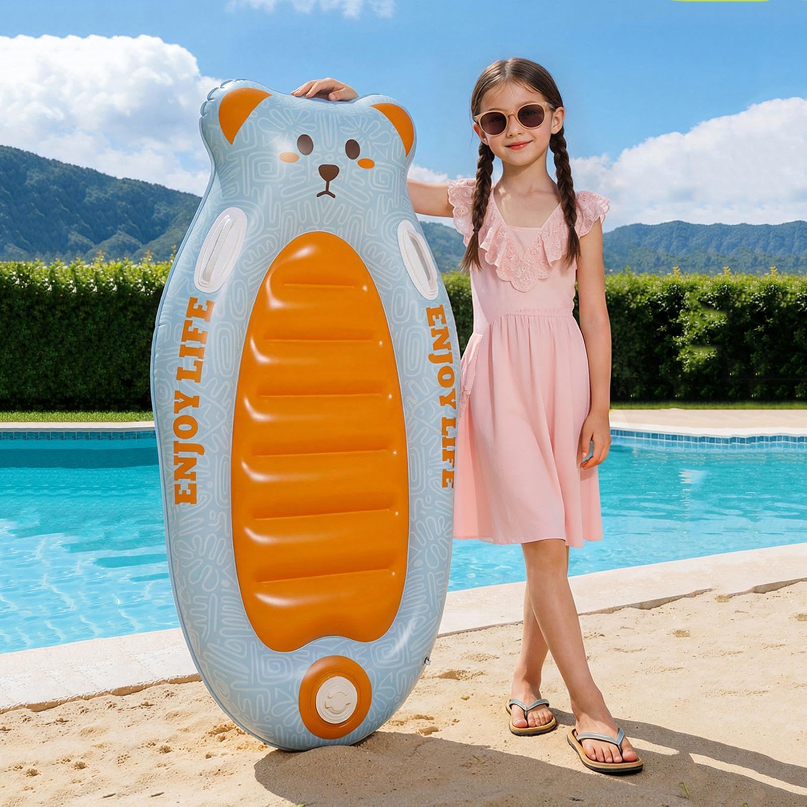 Surf Body Board Aufblasbares Bodyboard für Kinder, tragbares Surfbrett mit Griffen, langlebiges Board am Meer für Pool-Schwimmer, für und Mädchen, Sommerurlaub, Park