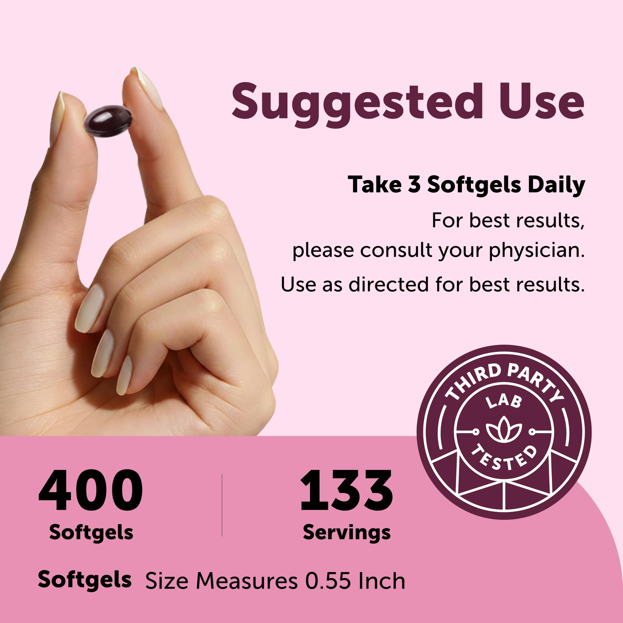 Hair Skin and Nails Vitamins for Women & Men, 400 Softgels, 133-Day Supply — Amazon image 4
