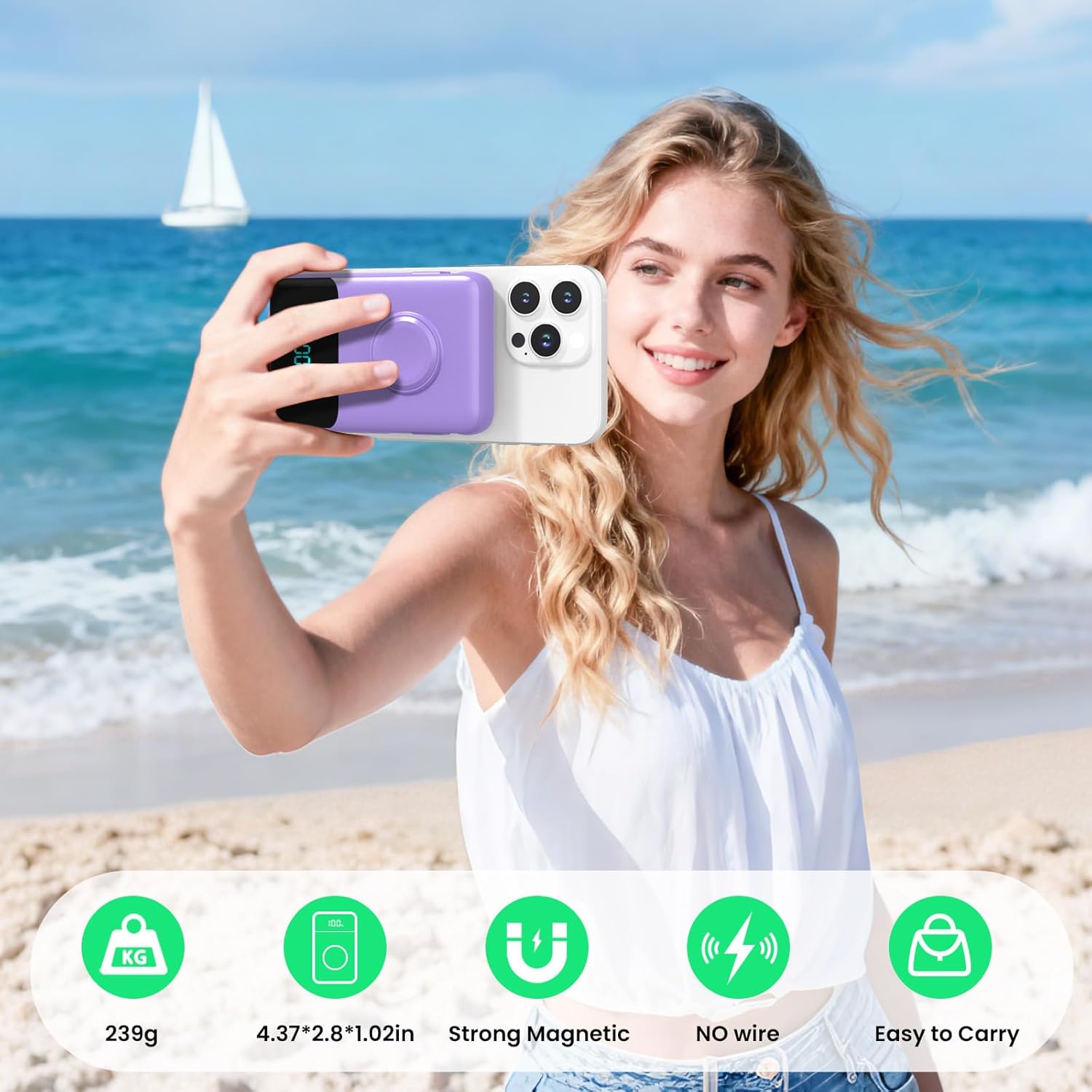 Magnetic Portable Charger for iPhone with Built-in Cable,10800mAh Wireless Power Bank for Magsafe Travel Essential,6-in-1 25W PD Fast Charging USB C Battery Pack for iPhone 17/16/15/14/13, Apple Watch