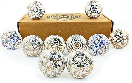 Miniatura 9 de Craft Kart Juego de 10 pomos coloridos de cerámica para cocina, gabinete, cajón, armario (negro y blanco5)