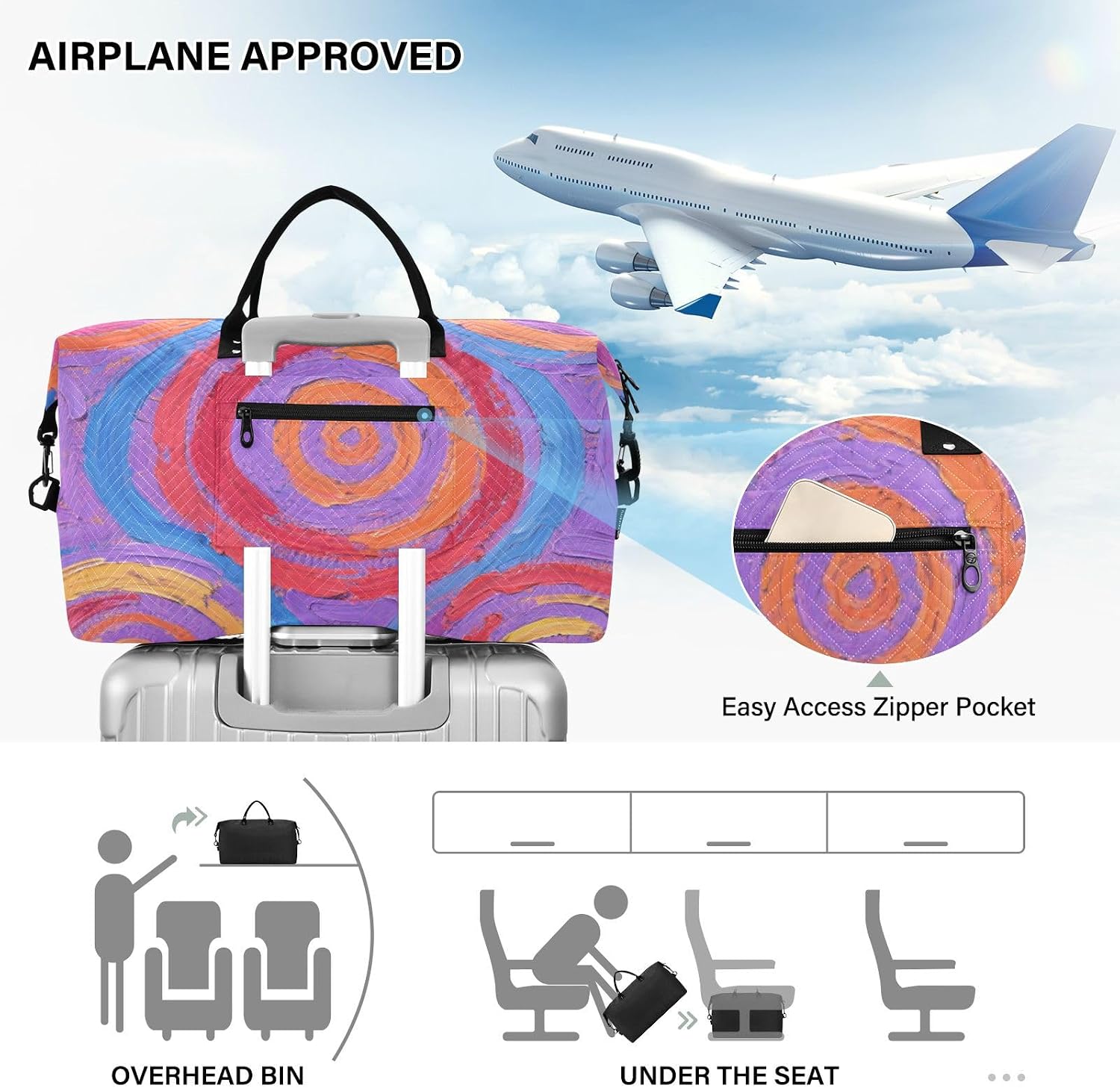 Bohemian Colorful Circles Decorative Carry On Tote Bag Gym Bag with Toiletry Bag for Airplane Traveling Foldable bolso de para Hombre