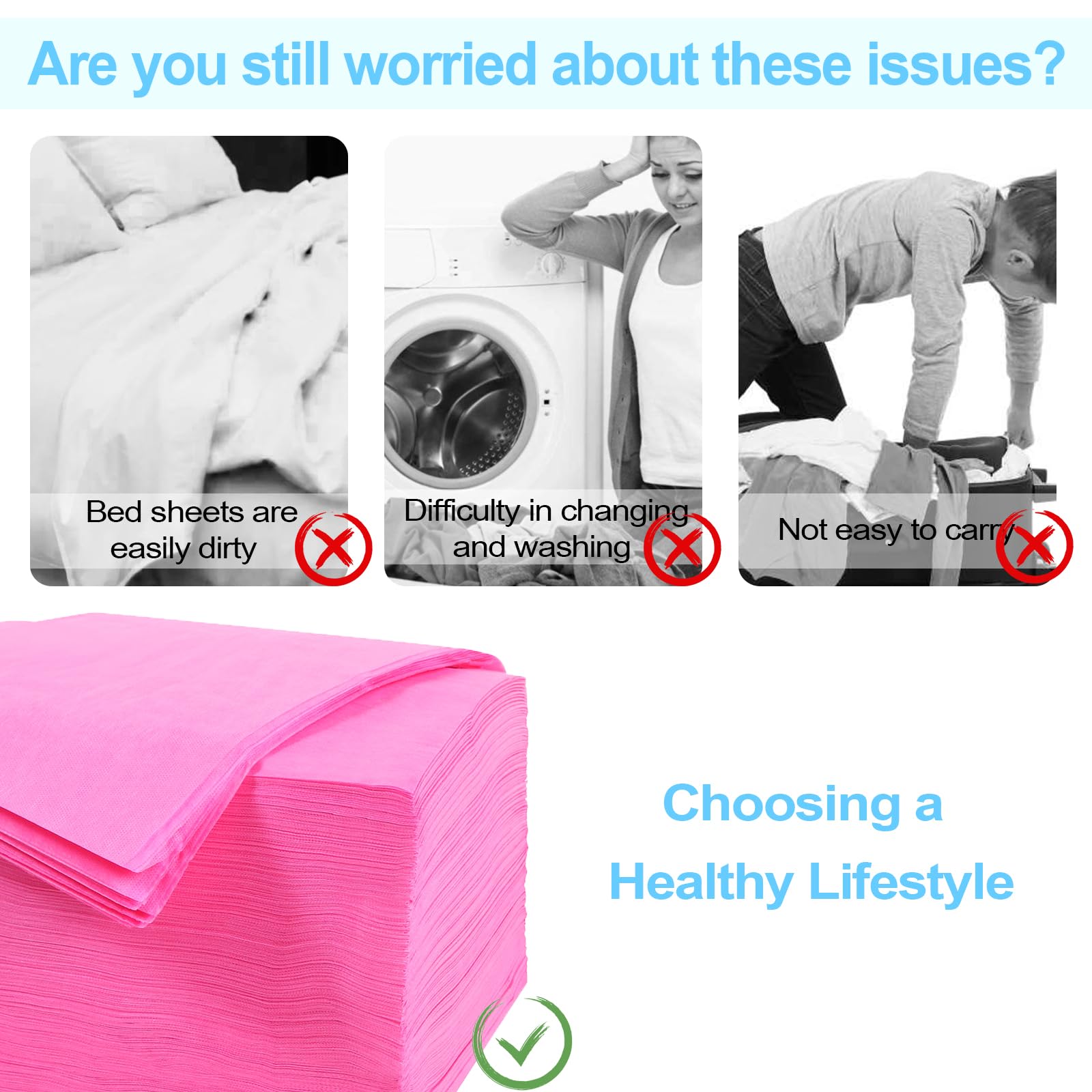 100 sábanas desechables, 31 x 71 pulgadas, protector impermeable para mesa de masaje, tela no tejida, para terapia de masaje, tatuaje, salón de belleza, hoteles, esteticista (rosa)