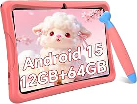 Tablet infantil TABWEE atualizado 2026 de 25 cm, tablet Android 15 mais recente para crianças de 6 a 12 anos, 12 GB de RAM, 64 GB de ROM (expansível de 2 TB), monitor HD para cuidados com os olhos