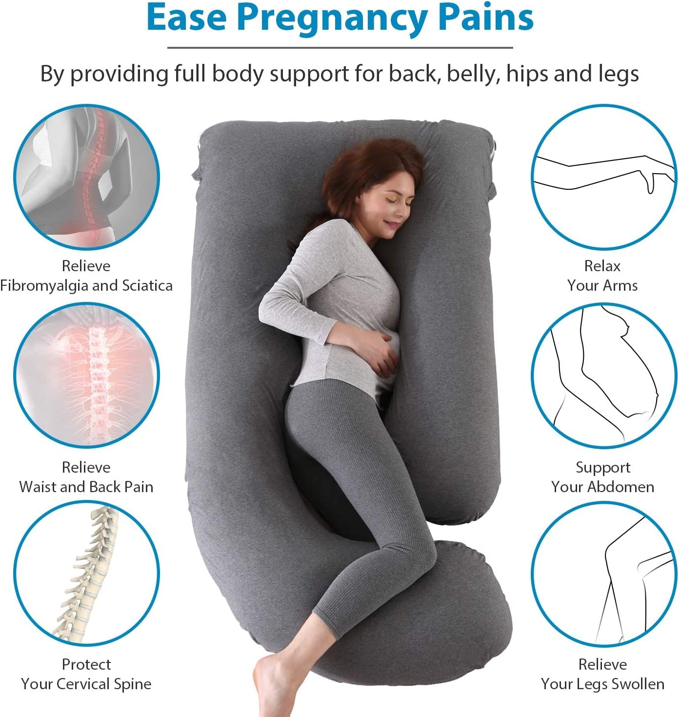 Victo.Star Pregnancy Pillow,57 inches U Shaped Maternity Pillow with Removable Jersey Cover Full Body Pillow Support for Back, HIPS, Legs, Belly (Black Grey)