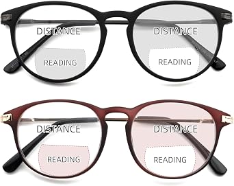 2 Pack Round Bifocal Reading Glasses for Women Men Clear Top Bi-focal Readers Far/Near Dual-use Computer Eyeglasses