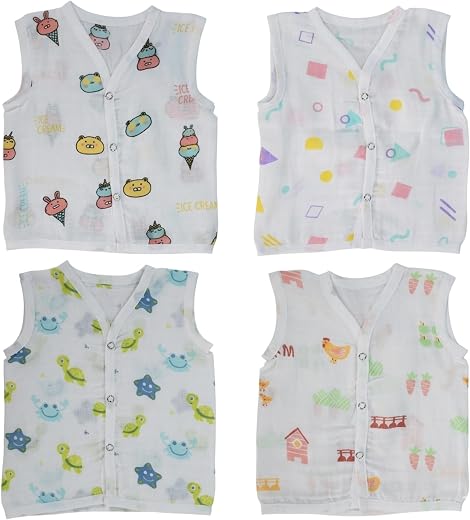 Little ladoo Muslin Cotton Baby Jabla Pack of 4 for Newborn (0-3 Months) | Soft Breathable Front Open Baby Tops | Baby Clo...