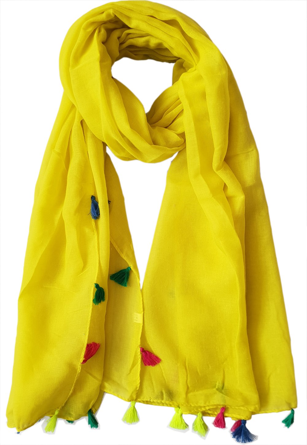 Glamlondon Women's Yellow Plain Scarf With Tassel (Yellow)