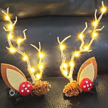 Bartosi LED Light Christmas Hair Clips Reindeer Antlers Xmas Hairpins Hair Barrettes Cute Head Pieces Hair Accessories for Women Pack of 2