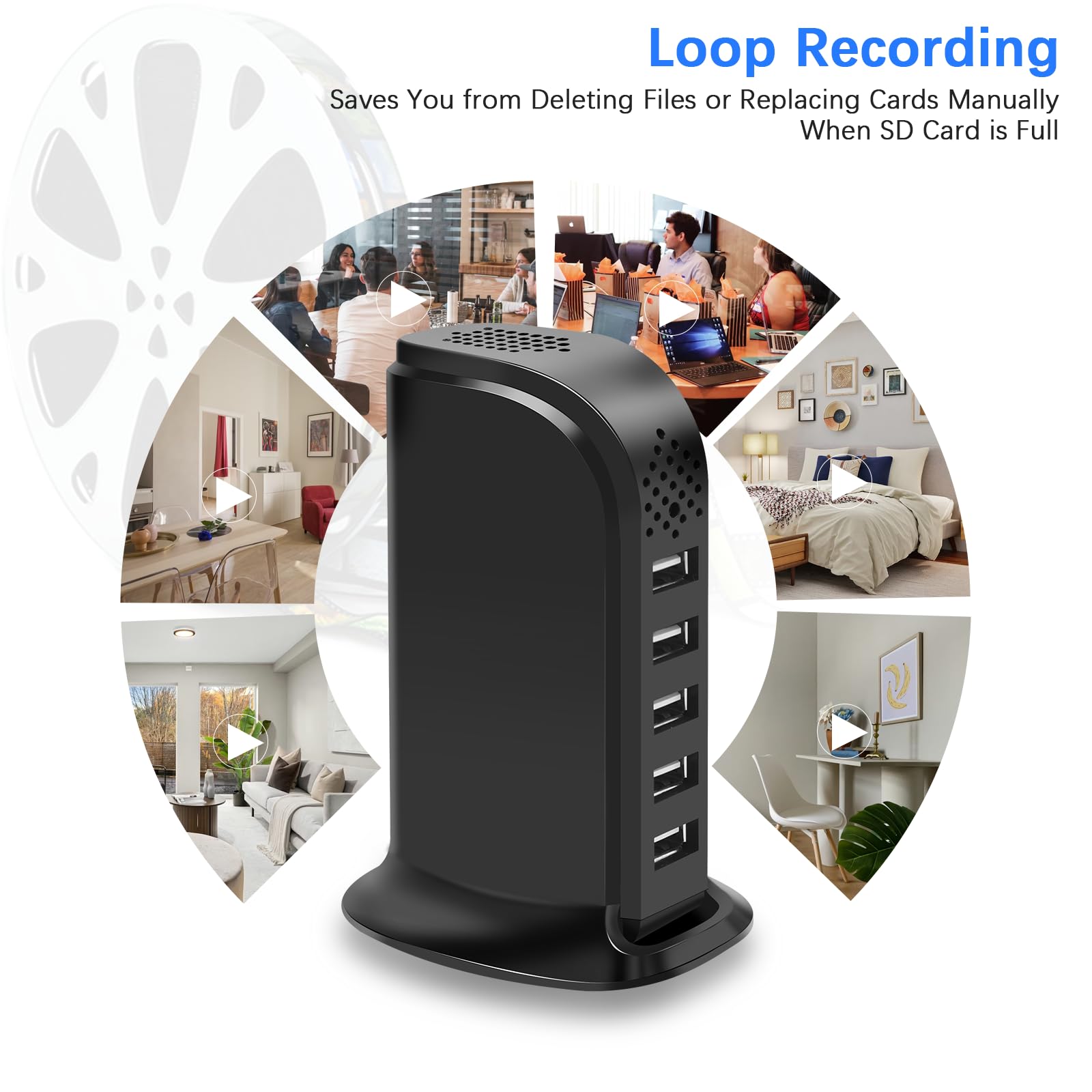 Caméra de sécurité espion cachée WiFi avec chargeur USB, FHD 1080p sans fil pour maison, 5 ports de charge, caméra cachée avec détection de mouvement, enregistrement en boucle