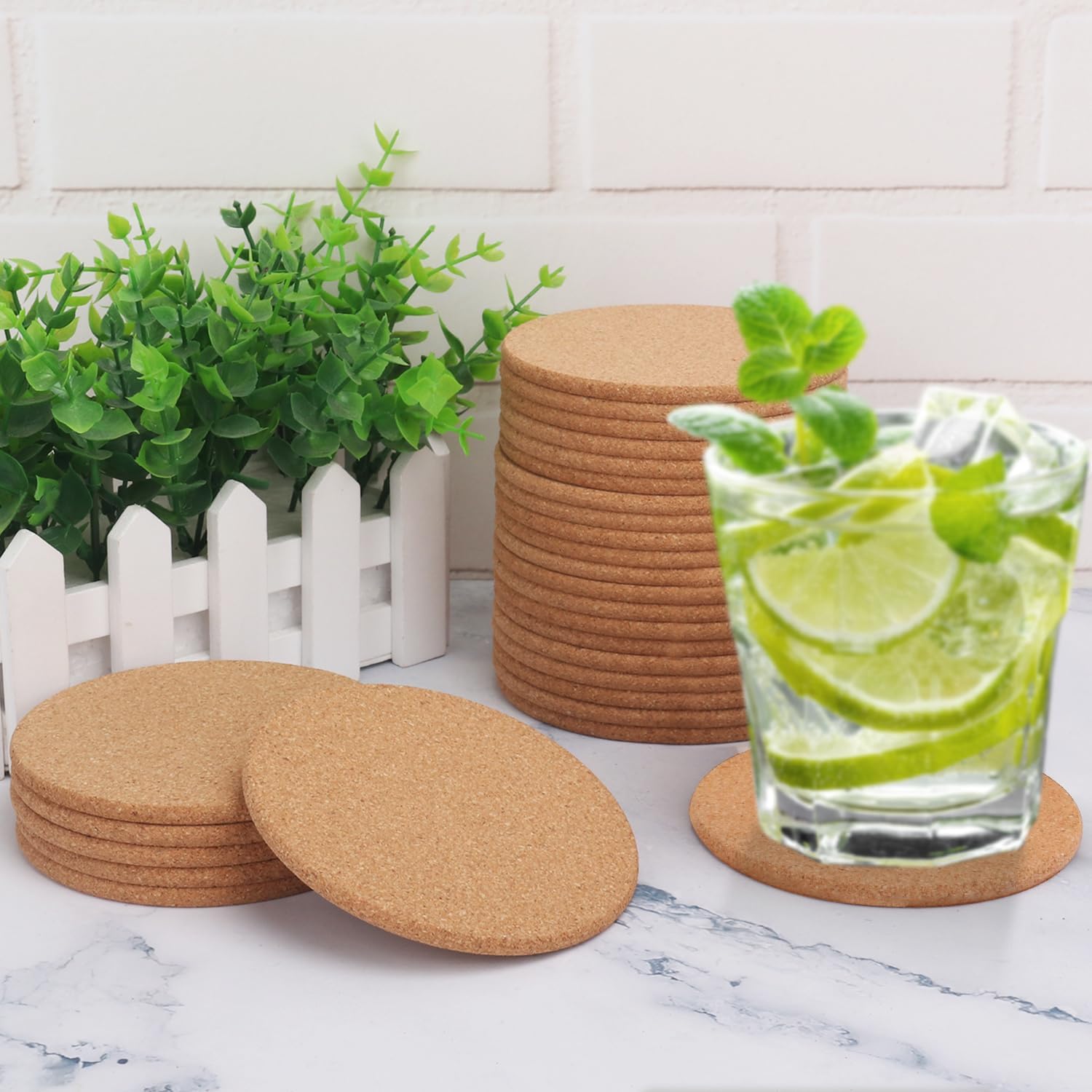 120 Pack 3.93 Inch Round Cork Coasters, Absorbent Cork Coasters for Drinks, Heat Resistant Round Corks Coaster for Crafts, DIY Projects Wine Glass, Mug, Coffee Cup, Plants and General Use KUKLIPJIM