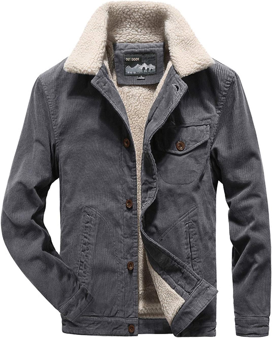 ebossy Men's Single Breasted Sherpa Lined Corduroy Trucker Jacket