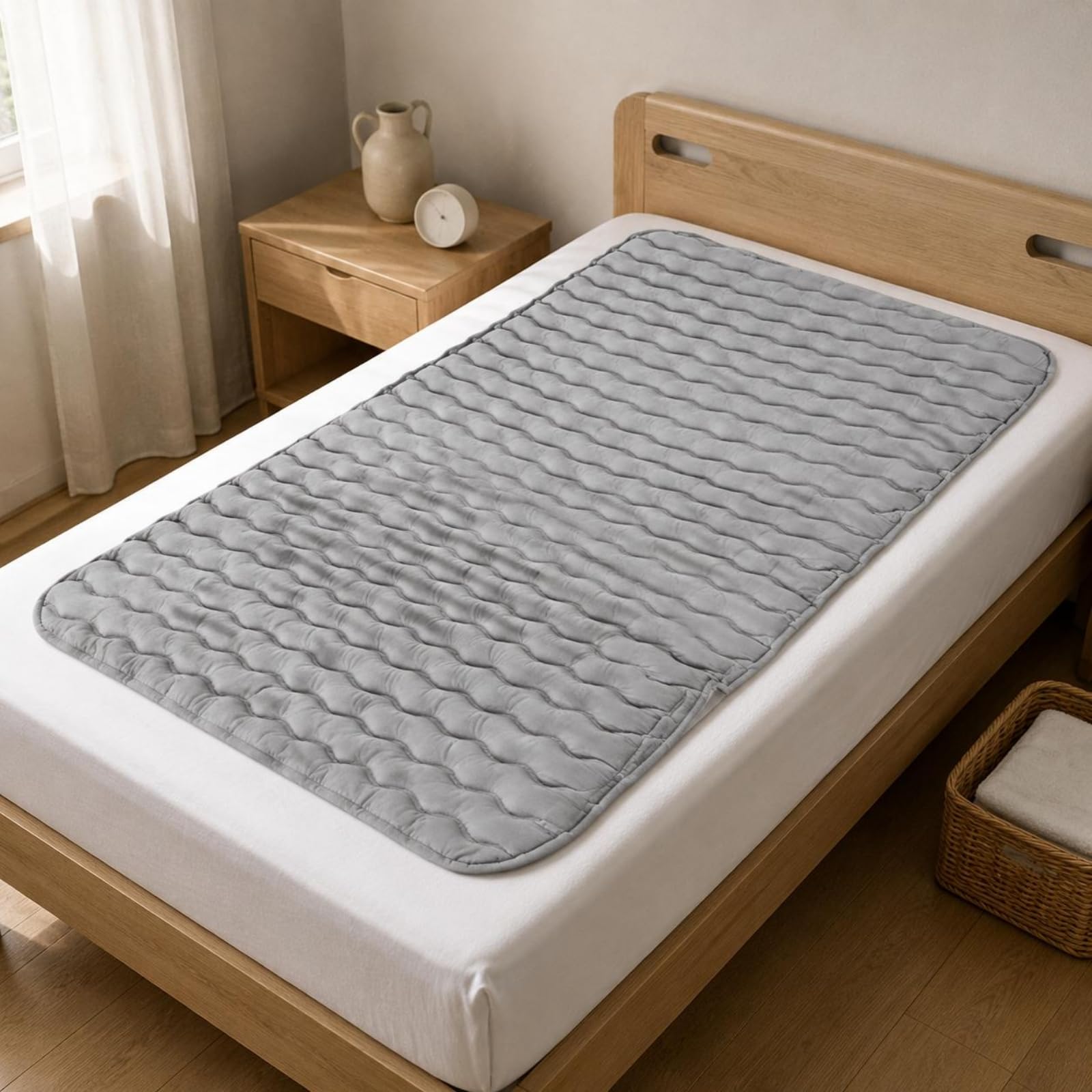 Sobrecolchón Alivio Presión Resistente Al Hundimiento Sobrecolchón Transpirable sin Inflado Cama, 90 150cm, Gris Claro con Patrón De Ondas