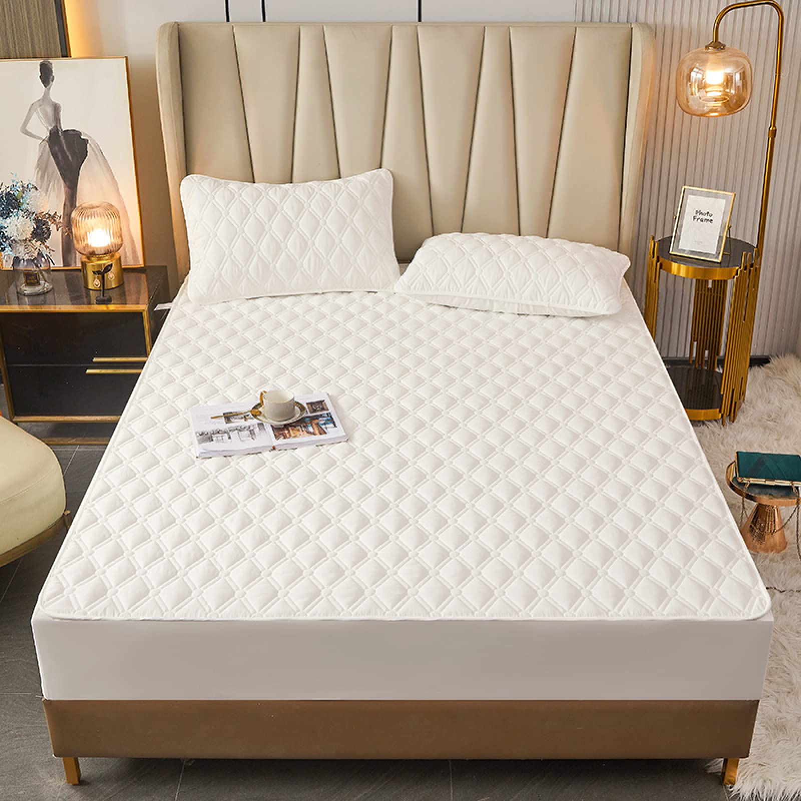 ONURTH Spannbettlaken Elastisch Weich Und Bequem 180 * 220 cm, Dickes, gestepptes Spannbettlaken aus Baumwolle, Rutschfester Matratzenschoner, Bettlaken für Gastfamilien und Hotels, dunkelgrau