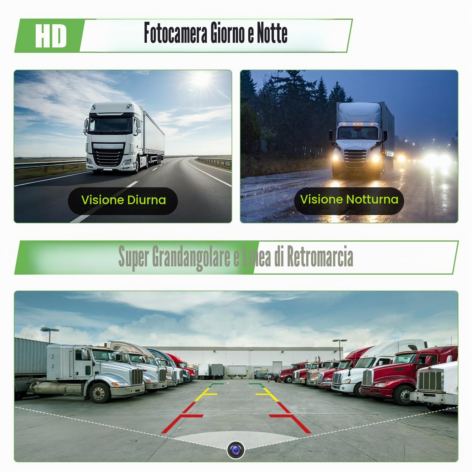Set di telecamere di retromarcia wireless 1080P HD, monitor LCD da 7" con 2 telecamere per rimorchi, camper, camion, auto, autobus, linee guida DIY, impermeabile IP68, visione notturna, BSD, 12V-36V