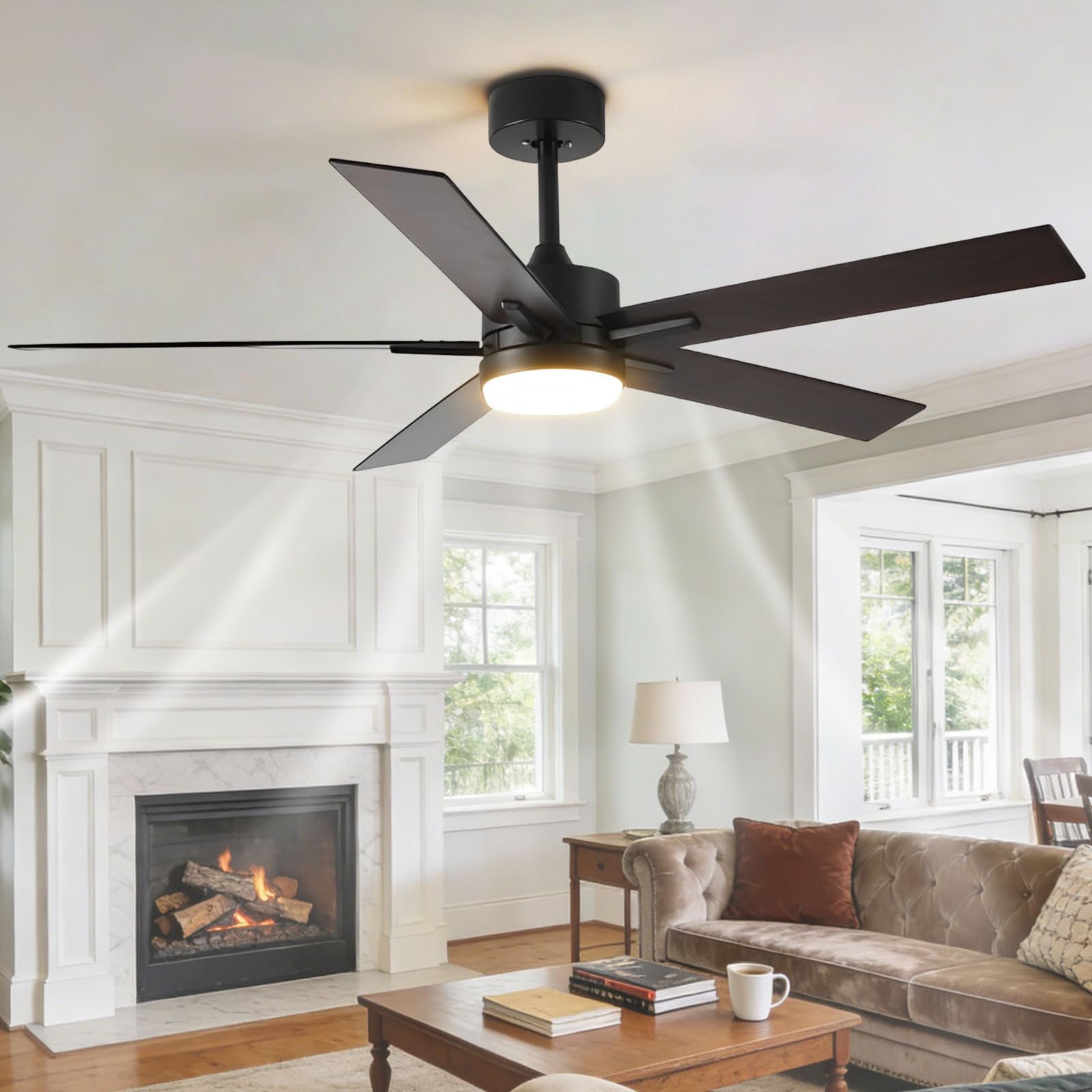 SXDMOUBK Black 52in Ceiling Fan with Light Modern Quiet Fans Dimmable LED Smart Remote/APP/Voice Control, 6 Speeds for Bedroom Dining Room Living