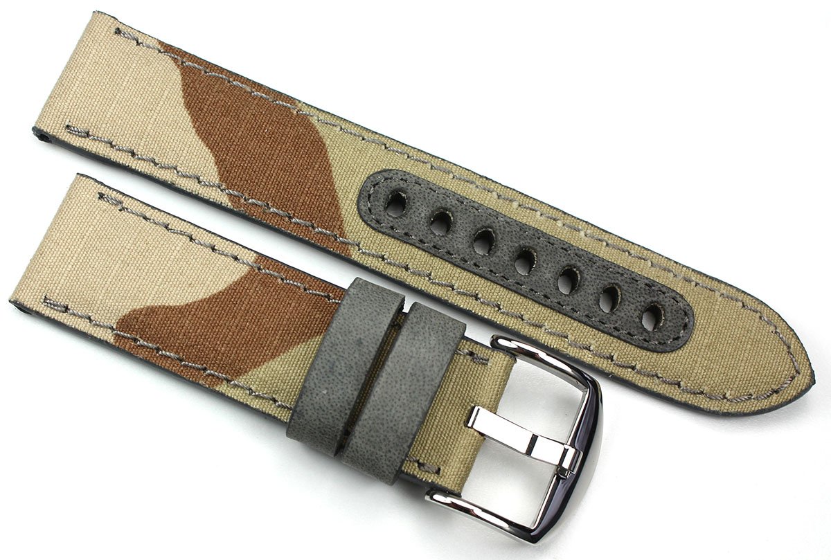 RIOS1931 - Cinturino per orologio in pelle e tela, fatto a mano, 22/20 mm, stile retrò, stile militare, per sub