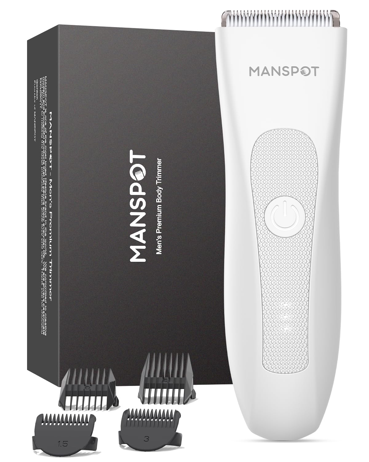 Electric Body Hair Trimmer - Groin Trimmers for Men, Ball Trimmer Pubic Trimmer Shaver,Kit with 3Guard,Replaceable Ceramic Blade Heads,Waterproof Wet/Dry Electric Shavers,90 Minutes Shaving White