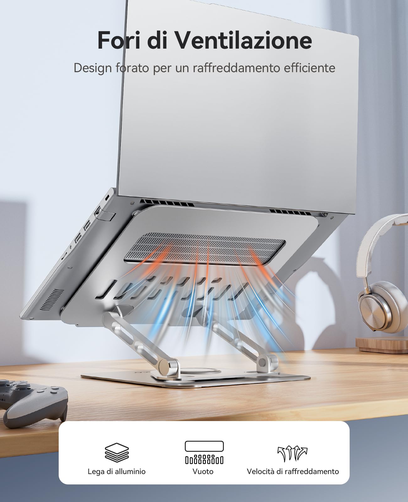 ORICO Supporto PC Portatile Ergonomico, Laptop Stand Regolabile 360° con Base Girevole, Supporto in Alluminio con Fori, per Scrivania, Compatibile con Notebook e Tablet 11-17", Argento ST12