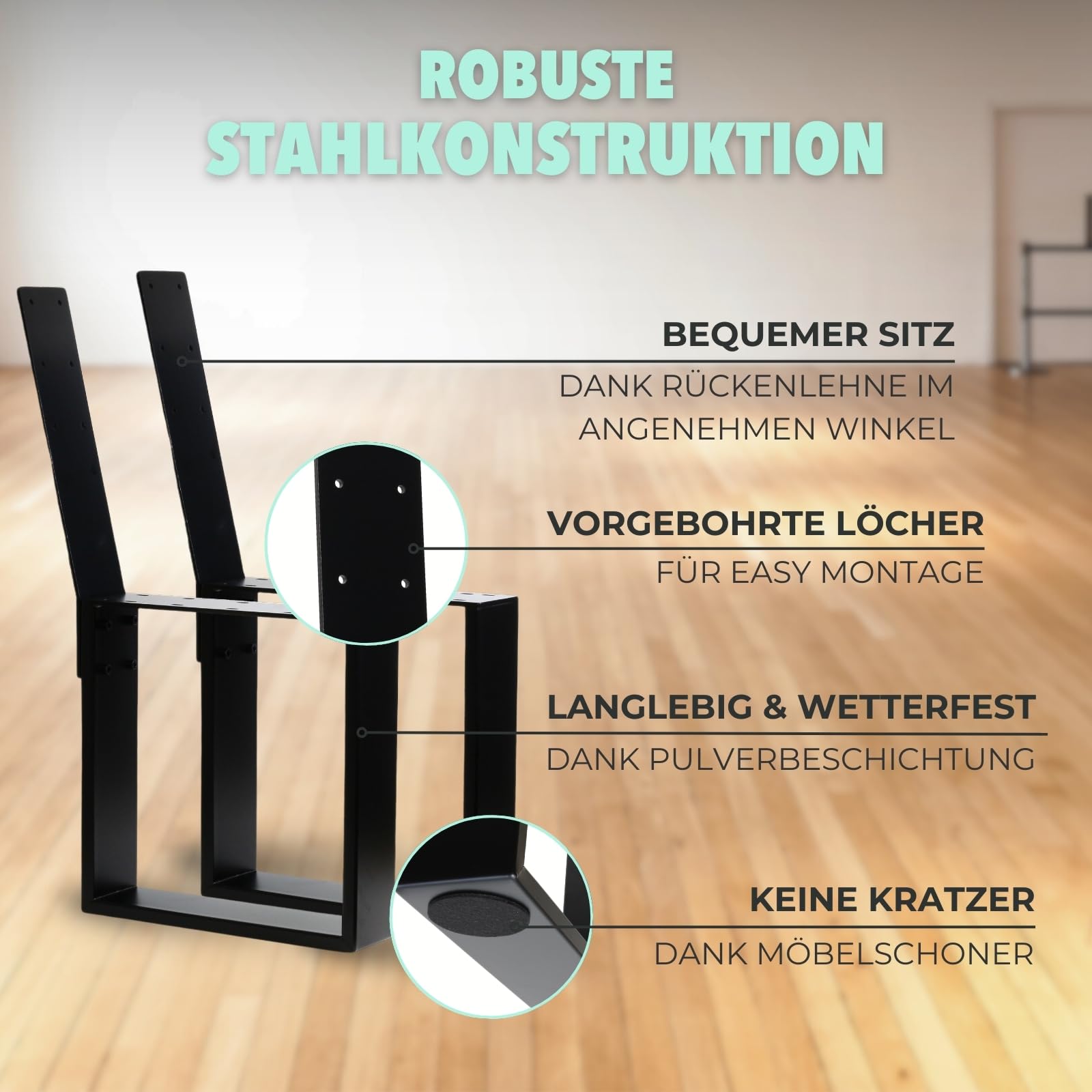 HAGO24 Bankgestell in Schwarz I hochwertige Bank Füße aus Stahl I Bankbeine für Sitzbank mit Rückenlehne I DIY Metallgestell für Esszimmer-Bank & Gartenbank I rostfrei & wetterfest