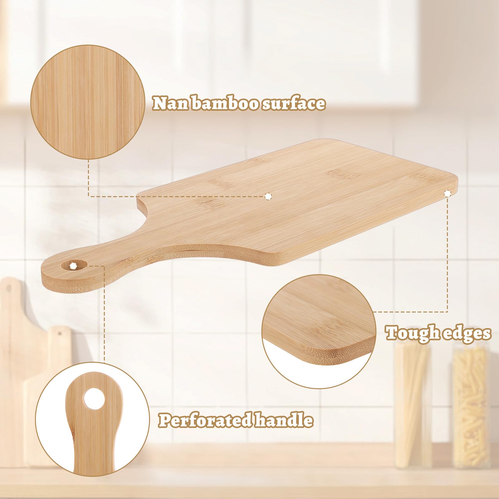 10 taglieri in legno con manico, 28 x 12,7 cm, in bambù, salumi, formaggio, carne, biscotti