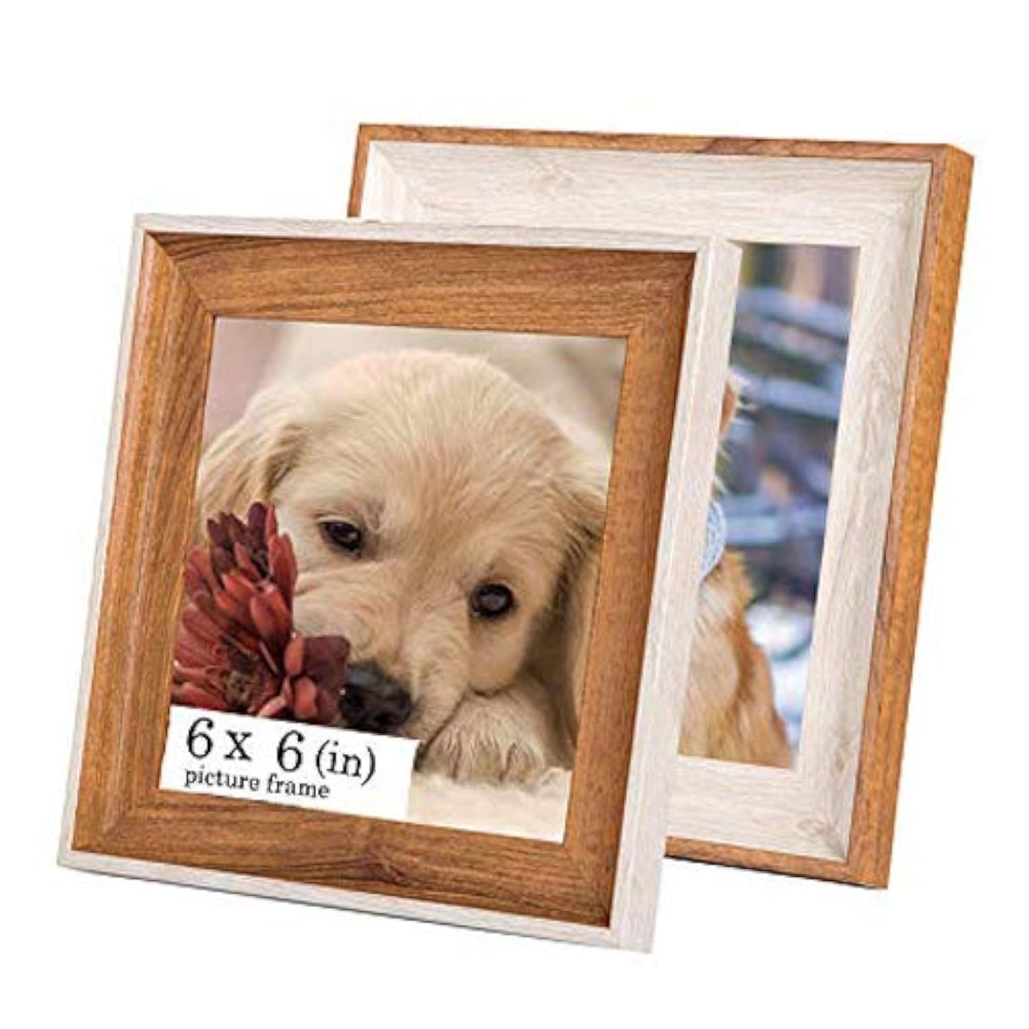 Lot De 6 Cadres Photo Carrés 12,7x12,7 Cm - Bois Naturel, Plexiglas, Pour Mur Ou Table, Livrés Avec Supports
