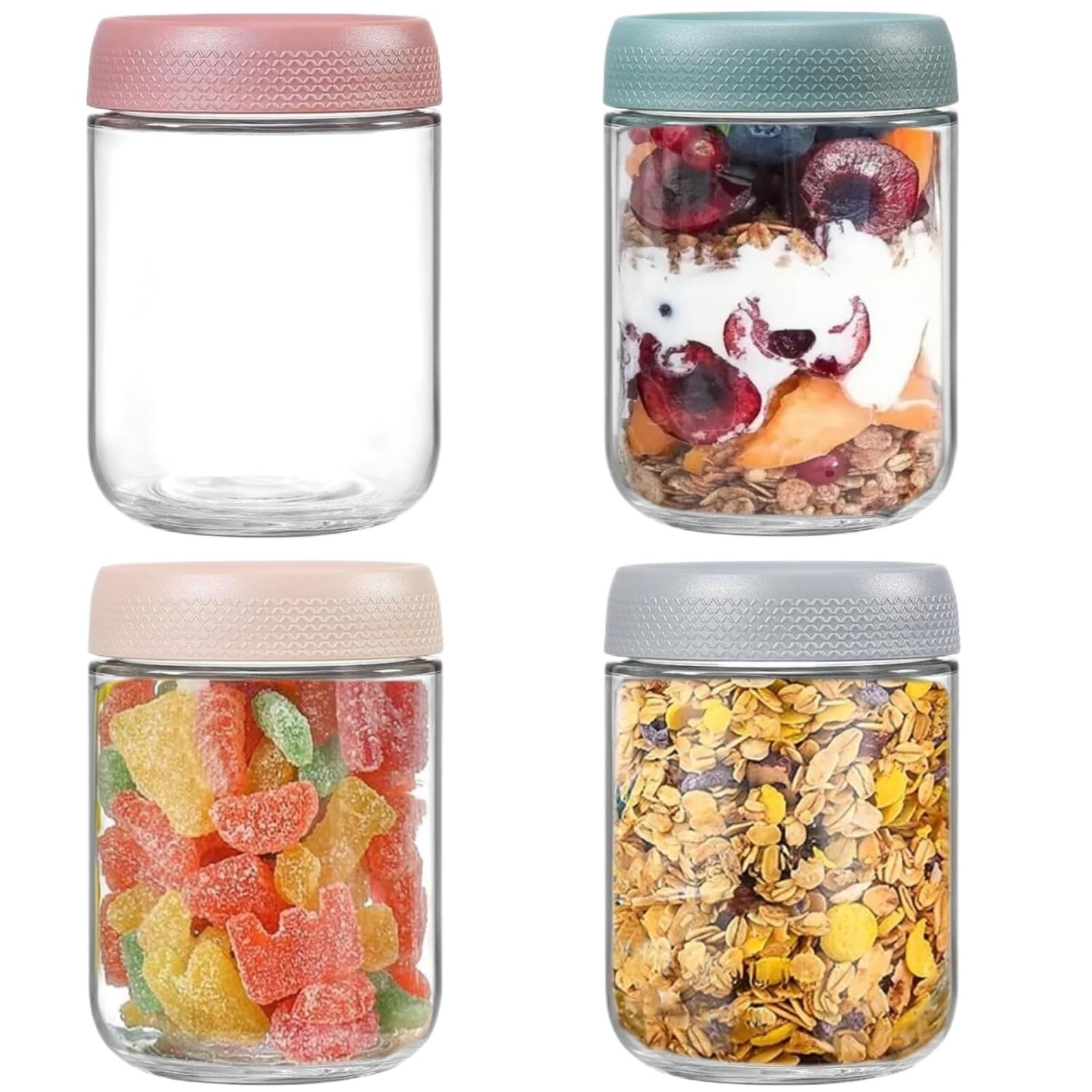 Vorratsgläser mit Deckel Set Mit 4 Glasbehältern Deckel, Lebensmittel-Salatgläser, Batch-Kochen Aufbewahrungsgläser Küche